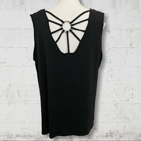 Avenue Black Sparkle Star Strappy Back Rayon/Spandex Tee Tank Top Sz 2X - Picture 5 of 8